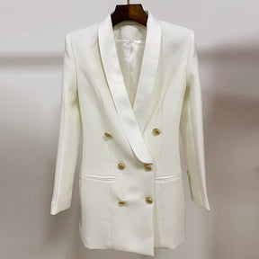 Double Breasted Golden Button Satin Shawl Collar Women Blazer Suit High Quality