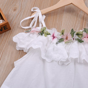 Summer Thin Suit Flower Sling Top+Denim Shorts 2Pcs Clothing Sets