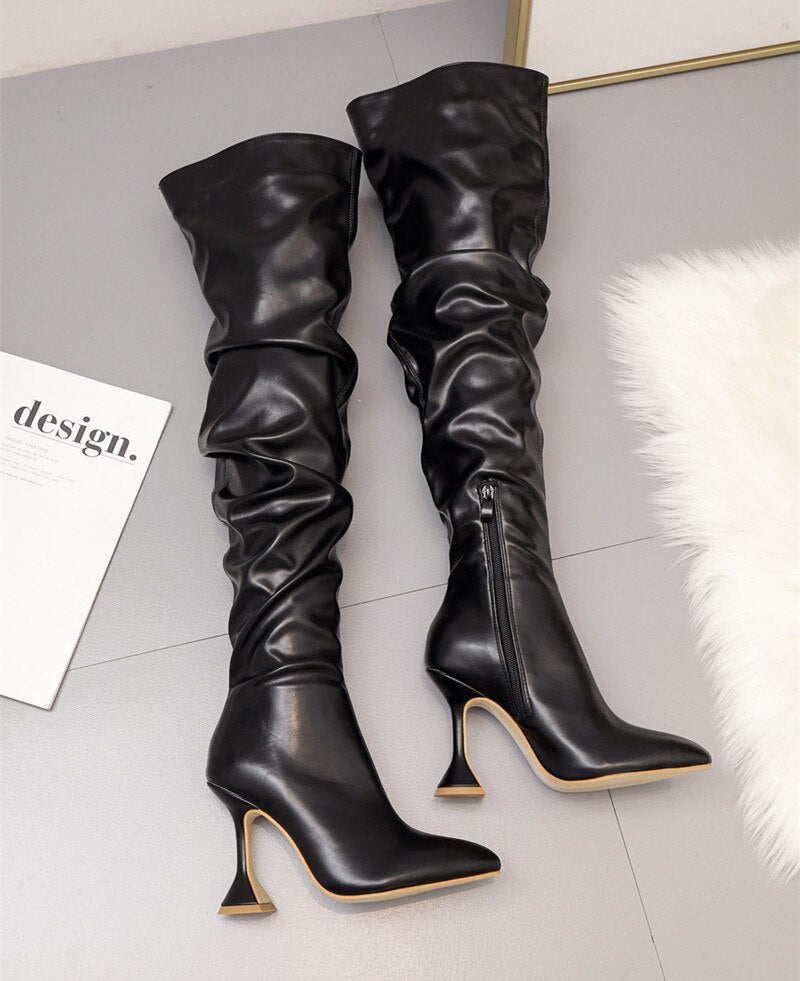 Star style Crystal Stretch Women Thigh high boots Elastic Slim Over the knee Boots Autumn Winter High heels Long Boots Shoes