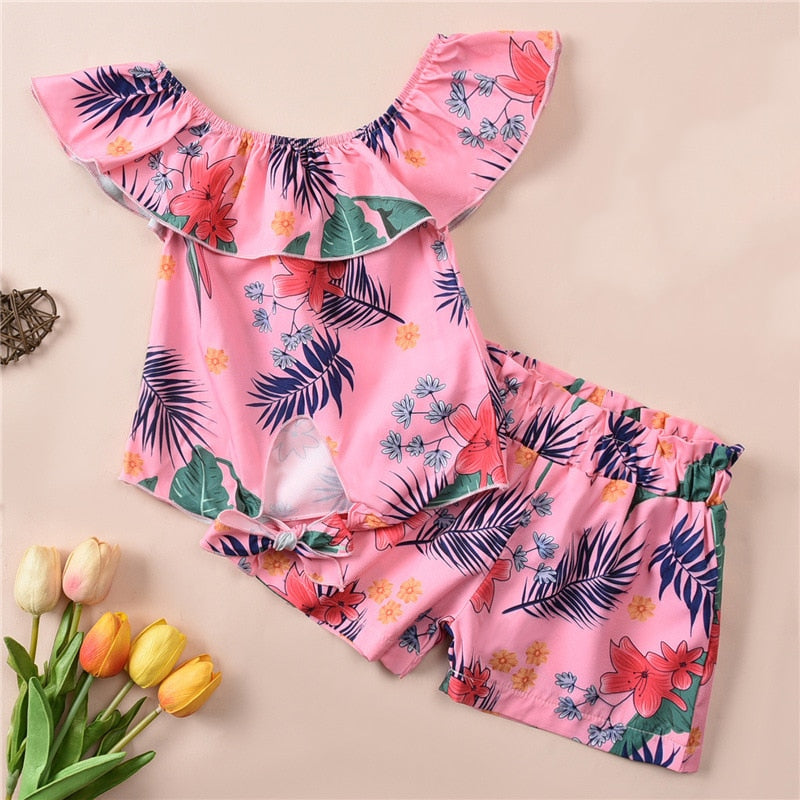 Vacation Style Printed Suit Top+Shorts