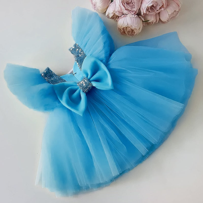 Flower Girl Dresses For Weddings Kids Bow Tulle Princess Cloth For Elegant Birthday Party Children Tutu Costume for girls