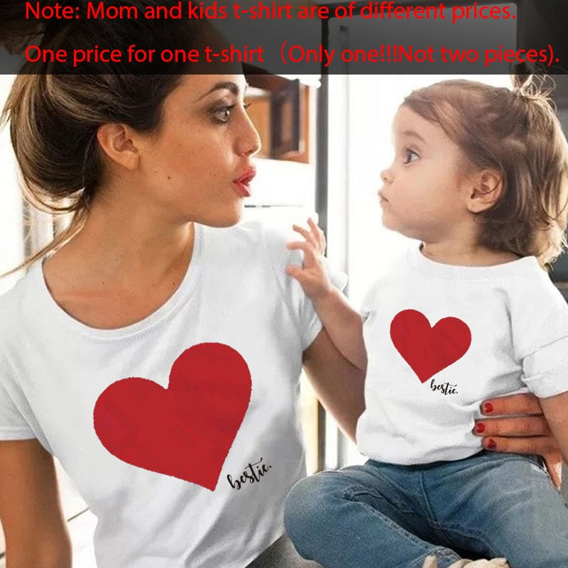 Mommy and me clothes Mother Daughter Matching family outfits T shirt mom Kids Baby Girls soft cotton Heart print Tops