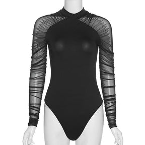 Sexy Mesh Sheer Midnight Bodysuit Women Jumpsuits Patchwork Tight One Piece Rompers Female Tight Overalls Baddie Clothes