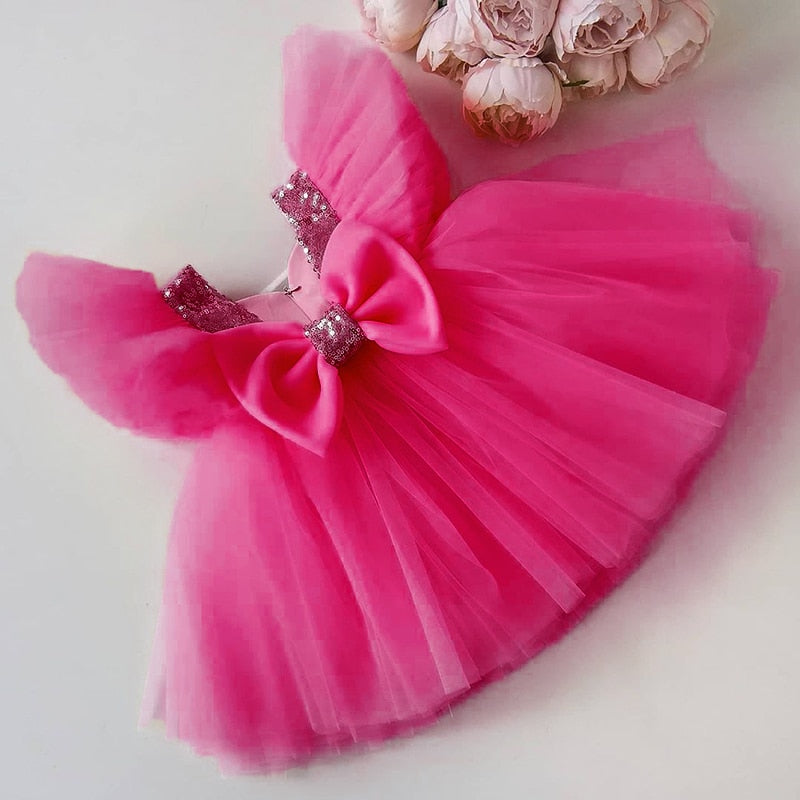 Flower Girl Dresses For Weddings Kids Bow Tulle Princess Cloth For Elegant Birthday Party Children Tutu Costume for girls