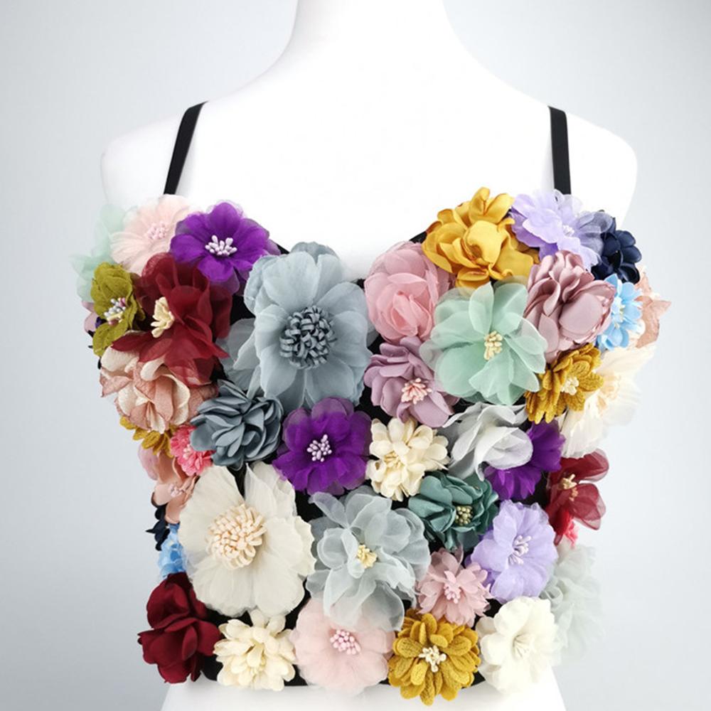 Charming Applique Floral Corselets Woman Bachelorette Bustier Bra Cropped Top