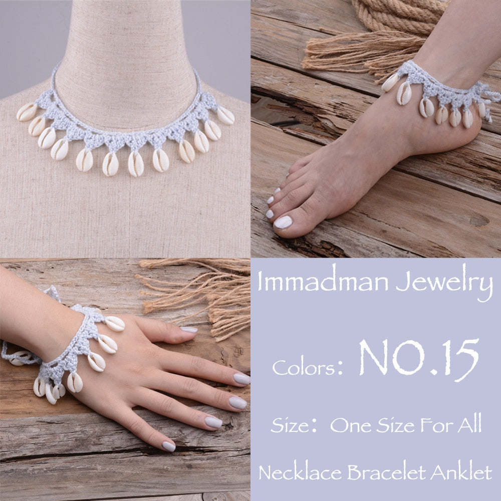 Wedding Shell Crochet Wedding Barefoot Sandals Nude Shoes Foot Jewelry Necklace Bracelet Victorian Lace Bridal Beach Accessories