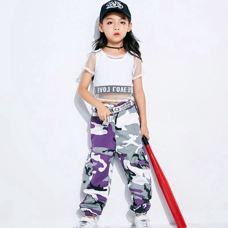 Girls Hip Hop Street Dance Solo Clothes Cropped Tank Top/Camouflage Jogger Pants