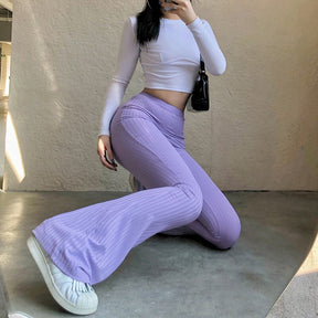 Spring Flare Pants Women 2022 Fashion Stripe Trousers Tight High Waisted Casual Elastic Pantalon Solid Soft Streetwear