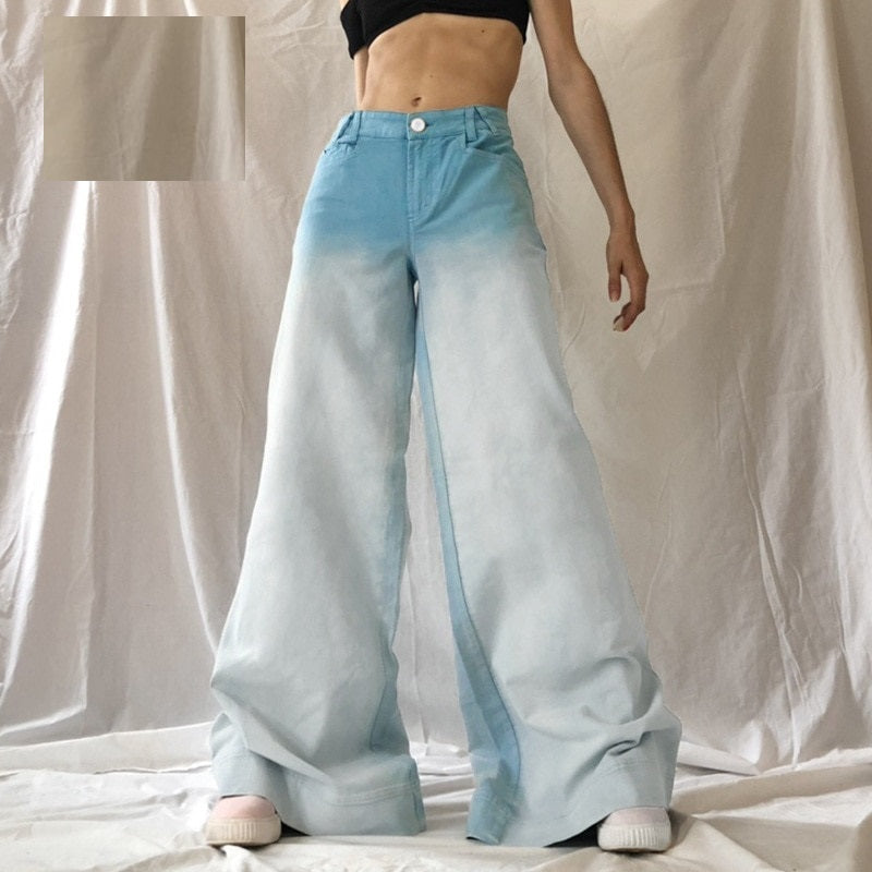 Washed Blue High Waisted Baggy Jeans Streetwear Women Oversized Loose Denim Trousers Wide Leg Pants