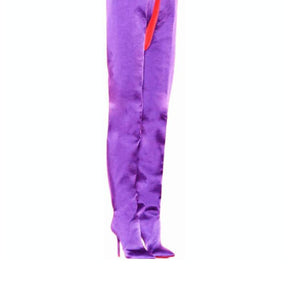 Women Glossy Super Long Boots Orange\Red\Purple Pointy Toe Stiletto Leather Thigh High Boots Runway Sleeve Nude Boots