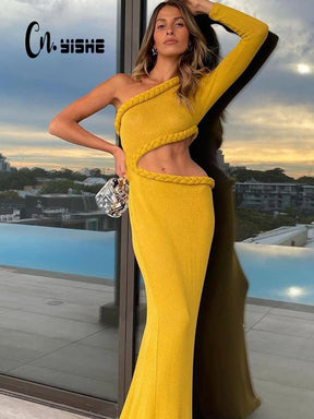 Sexy One Shoulder Party Prom Dress for Women Autumn Fashion Elegant Outfits Female Beach Dresses Women Streetwear Robes