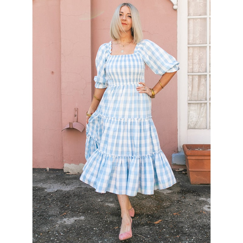 Mommy and Daughter Matching Clothes Plaid Short Sleeve Elegant Mother and Daughter Dress Family Matching Outfits