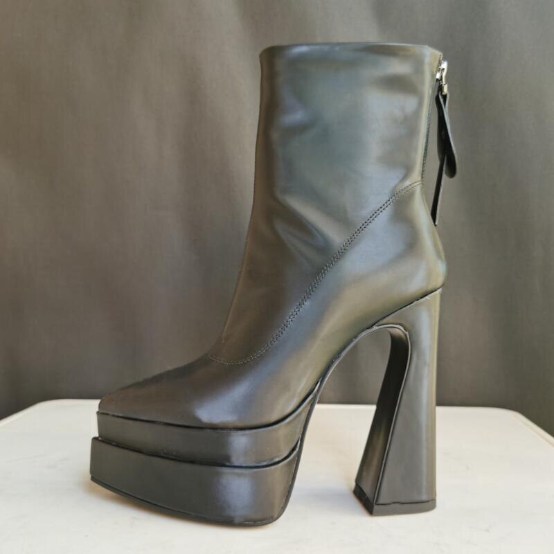 New hight quality Special leather Zip Ankle boots women thick high-heeled pointed platform shoes
