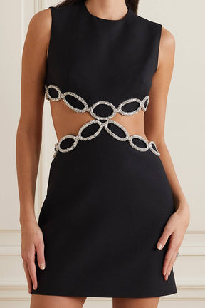 Backless Cut Out Diamond Black Dress