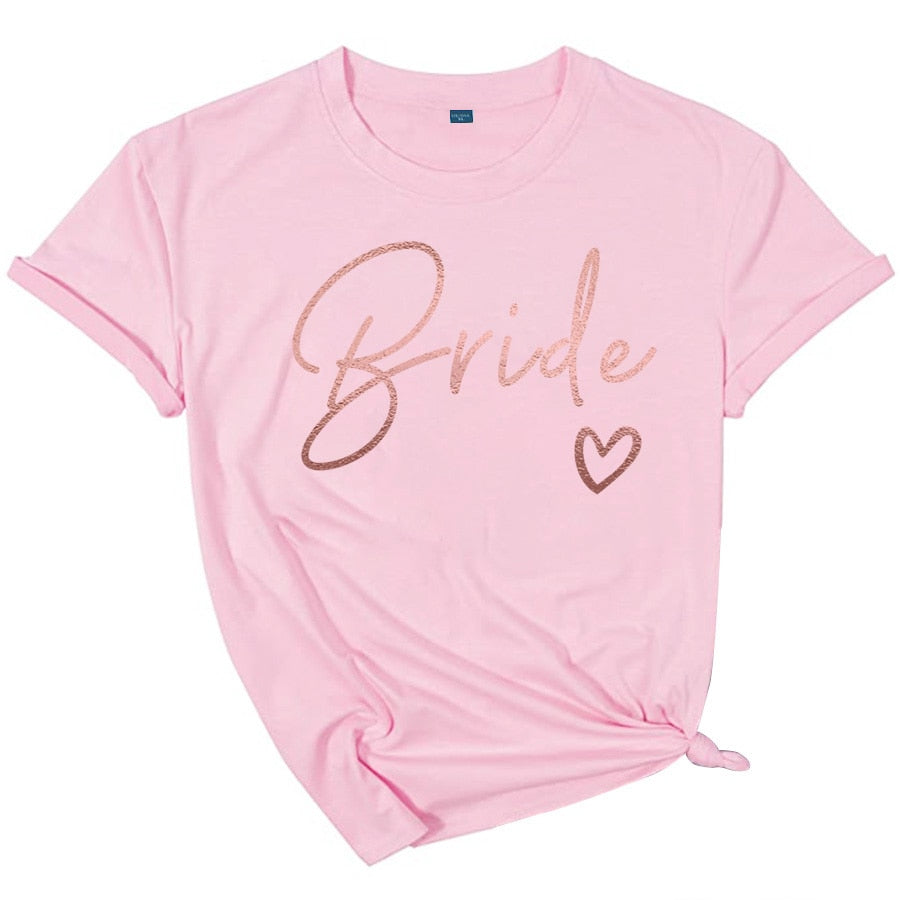 Team Bride Love Heart T Shirt Novetly  Aesthetic Bridesmaid Bride Squad T-shirt Women Ulzzang Wedding Party Tops