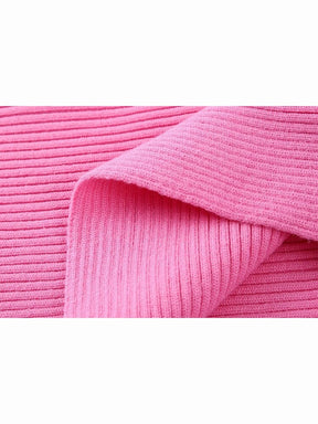 Vintage Solid Pink Knitted Women Sweater Sets 2 Piece Lantern Sleeve Turtleneck Sweaters+High Waist Sheath Mini Skirts