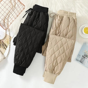 Cotton-padded Pants Women Autumn Warm Harem Pants Elastic Waist Drawstring Casual Trousers