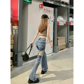 ILARES Ripped Jeans Female Women Clothing Korean Fashion Women&#39;s Jeans 2022 Trend Streetwear Pants Baggy High Waist Vintage