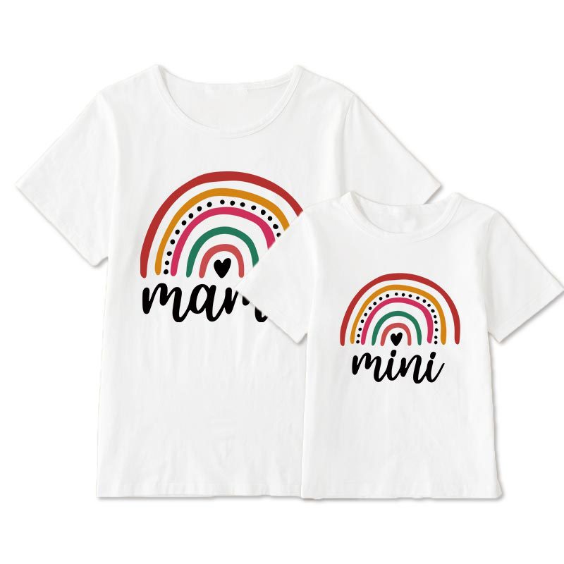 Rainbow Mommy and Me T-Shirt Fashion Family Matching Clothes Rainbow Mama and Mini T Shirt Cute Family Look Kids Tops Outfits