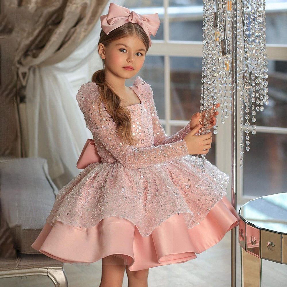 Formal Bridesmaid Dresses Sequins Flower Girl Dress For Wedding Party Prom Gown Elegant Princess Children Girl Evening Clothes