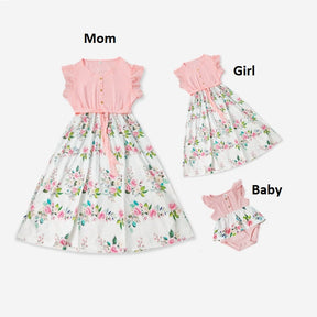 Mother Daughter Matching Dresses Family Look Mom Baby Mommy and Me Clothes Fashion Woman Girls Cotton Dress Outfits