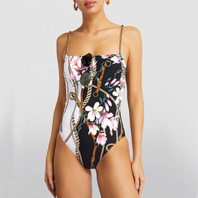 Fashion Print Open Back One Piece Swimsuit Holiday Beachwear Beach Dress Designer Bathing Suit Summer Surf Wear