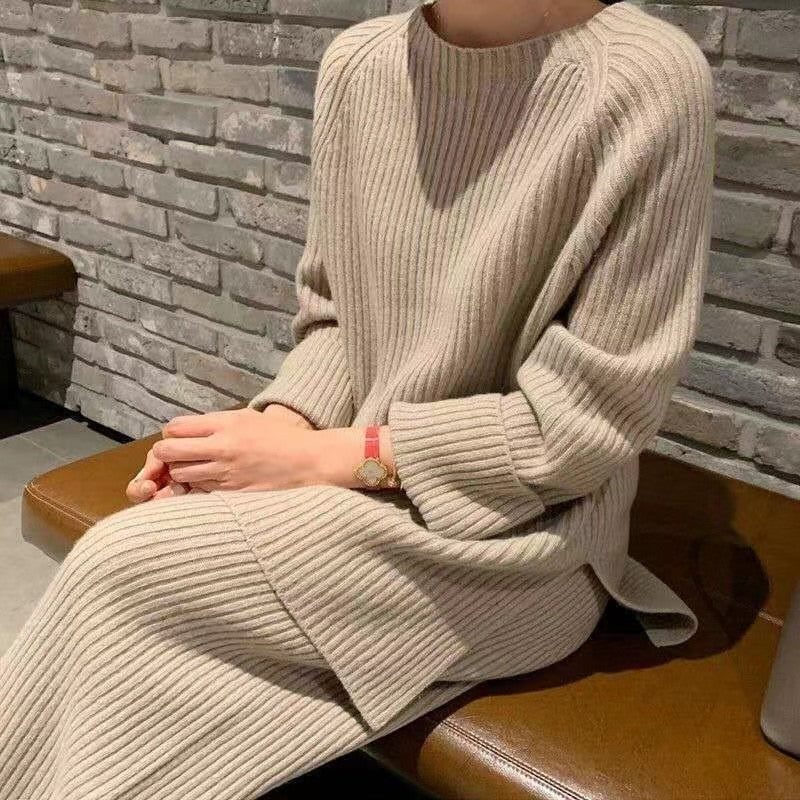 Winter Knitted Sweater Two-Piece Set Women Turtleneck Top Warm Thick Pants Suits Female Casual Pullover Tracksuits