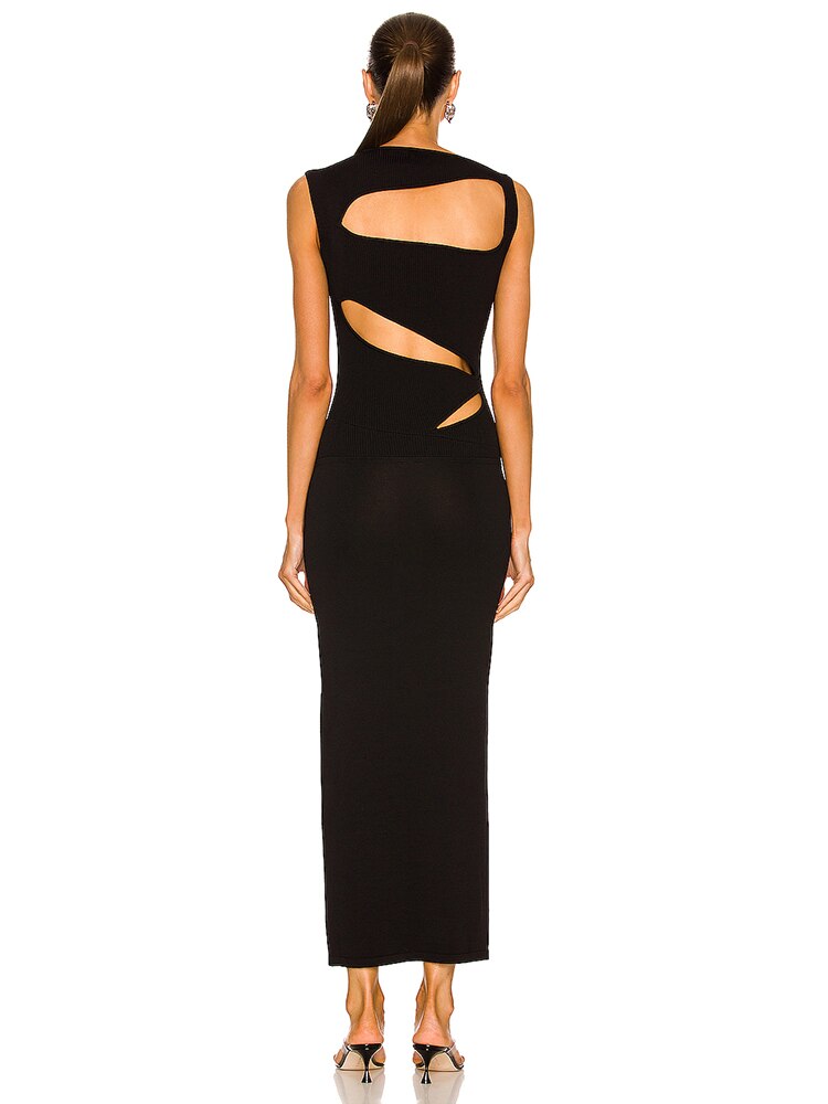 Sexy Black Hollow Out Bandage Long Dress Design Summer Elegant Sleeveless Bodycon Dresses Celebrity Runway Party Club Dress