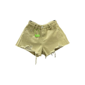 Denim Shorts High Waist Straight Solid Color Button Hollow Out Burr Short Jeans Spring 2023 New