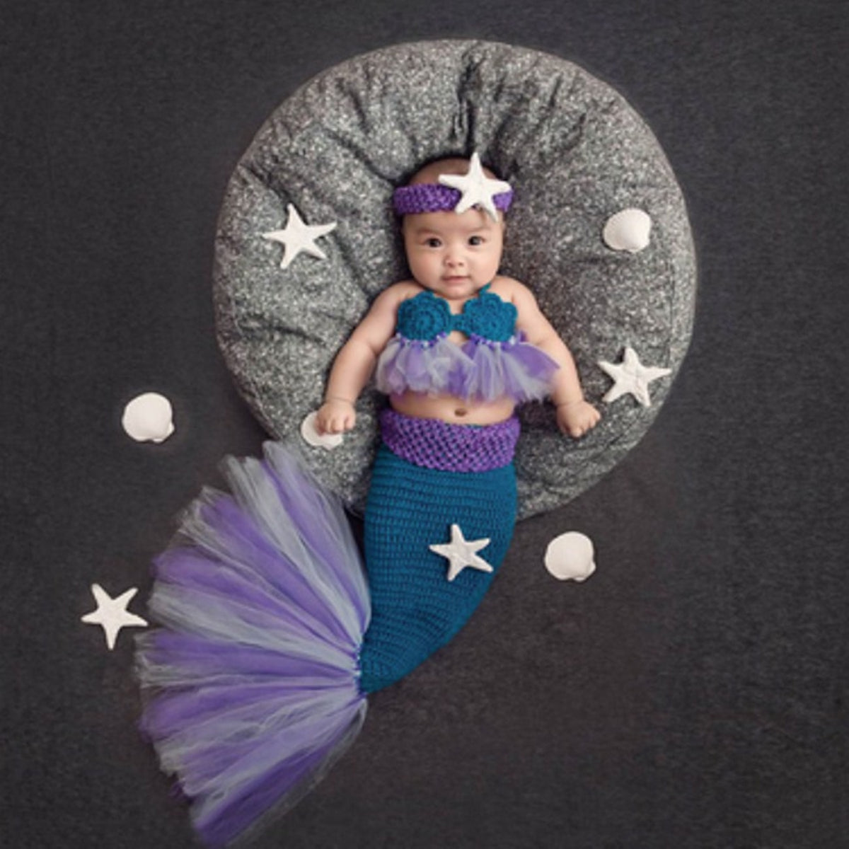 Newborn Baby Cute Girl Clothes Set Blue Mermaid Knit Costume Photography Prop Crochet Handbands Girls Children Clothing Sets