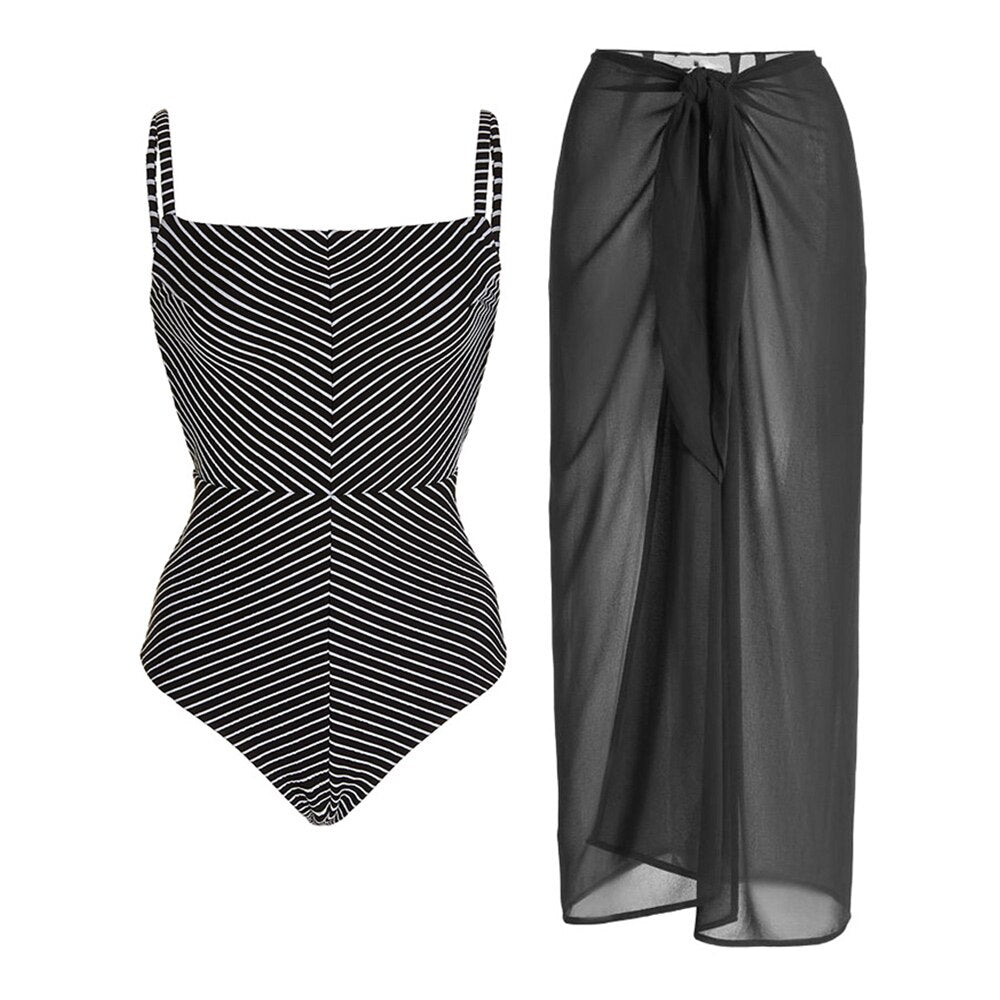 Vintage Swimsuit Skirt Gray Holiday Beach Dress Designer Bathing Suit Beachwear Summer Surf Wear