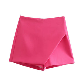 Women Fashion Solid Color Adjustable Shorts Skirts Vintage High Waist Side Zipper Female Skort Mujer