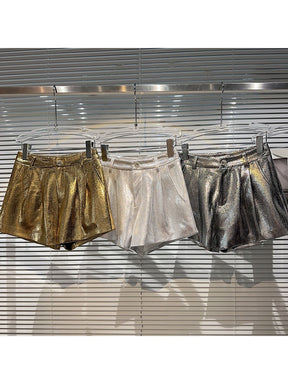 Designer Fashion Women's Metal Glossy Design Straight Shorts