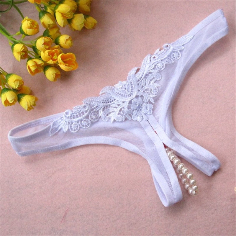 Women Sexy Open Crotch Panties Lace Briefs Underpants Female Lingerie Sexy Underwear Ladies Pearls Crotchless Thong G-String New