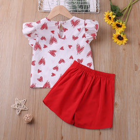 Top+Shorts 2Pcs Heart Shape Pattern Kid Clothes Children Clothes