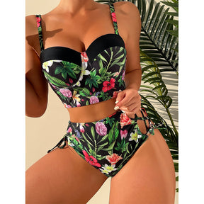 Push Up Bandage Bikini Swimwear Women Floral Two Pieces Swimsuit Strappy biquinitraje de baño