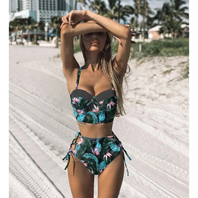 Push Up Bandage Bikini Swimwear Women Floral Two Pieces Swimsuit Strappy biquinitraje de baño