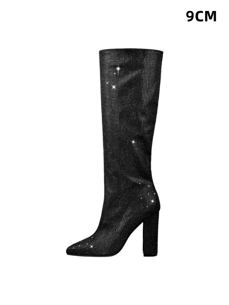 Starry Sky High-heeled Rhinestone Pointed  Boots