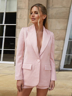 Sexy Diamonds Blazer and Shorts 2 Piece Set Women Lapel Long-Sleeved Jacket + Shorts 2 Piece Suit Fall Office Lady Outfits Suit