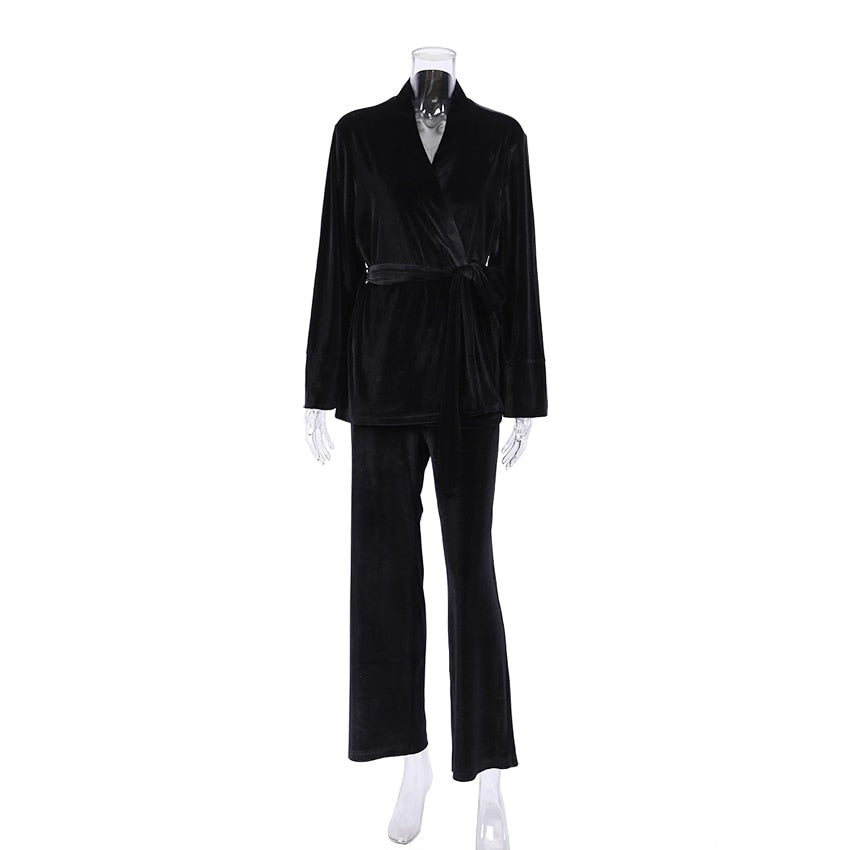 Velour Women&#39;s Nightgown Robe Sets Solid Color Trouser Suits Velvet Bathrobe For Women Nightwear Warm Robes Set Woman 2 Pieces