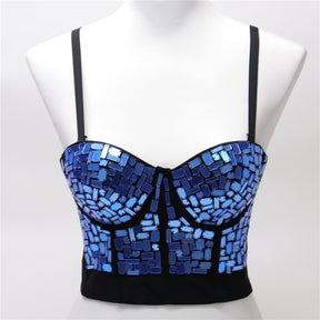 Women Crop Top Streetwear Beading Diamond Push Up Bra Casual Tank Tops Woman Clothes Bustier Camis Fashion Ladies Corset
