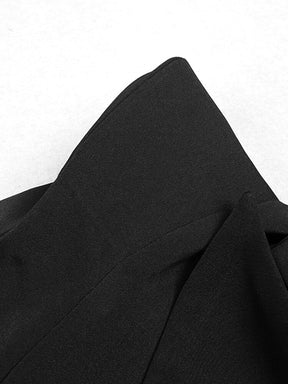 Buttonless Short Jacket Women Fashion Lapel Long Sleeve Three-dimensional Shoulder Design Black Cardigan Top