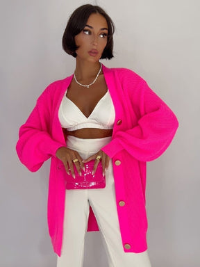 Knit Sweater Cardigans  Pink Long Cardigan Jacket Coat