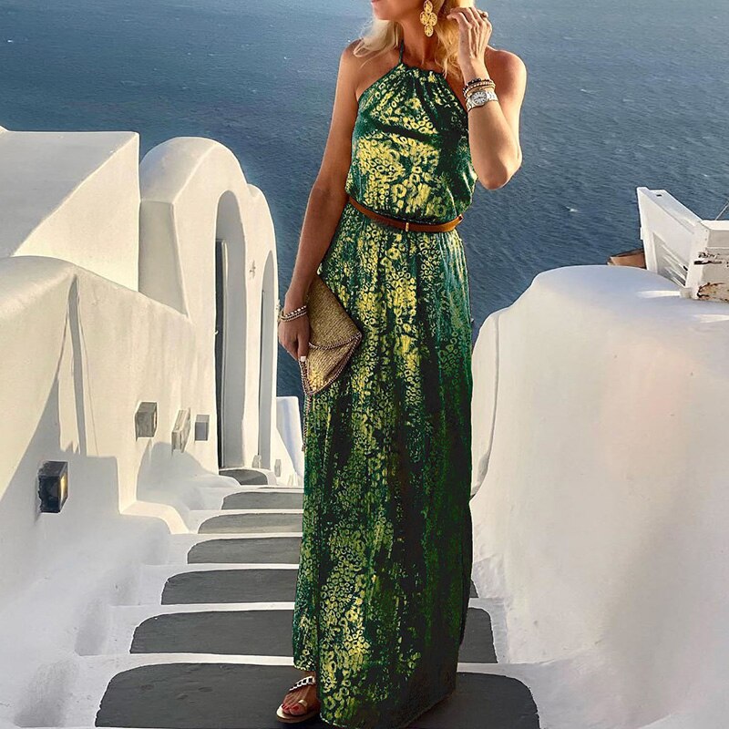 New Fashion Halter Sleeveless Party Dress Solid Backless Loungewear Beach Style Women Summer