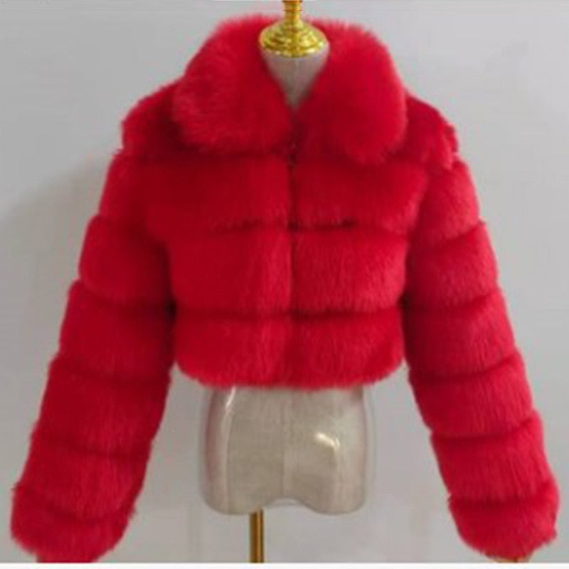 Short Faux Fox Fur Coat Women Elegant Thick Warm Fur Coat For High Quality Fluffy Raccoon Faux Fur Coat