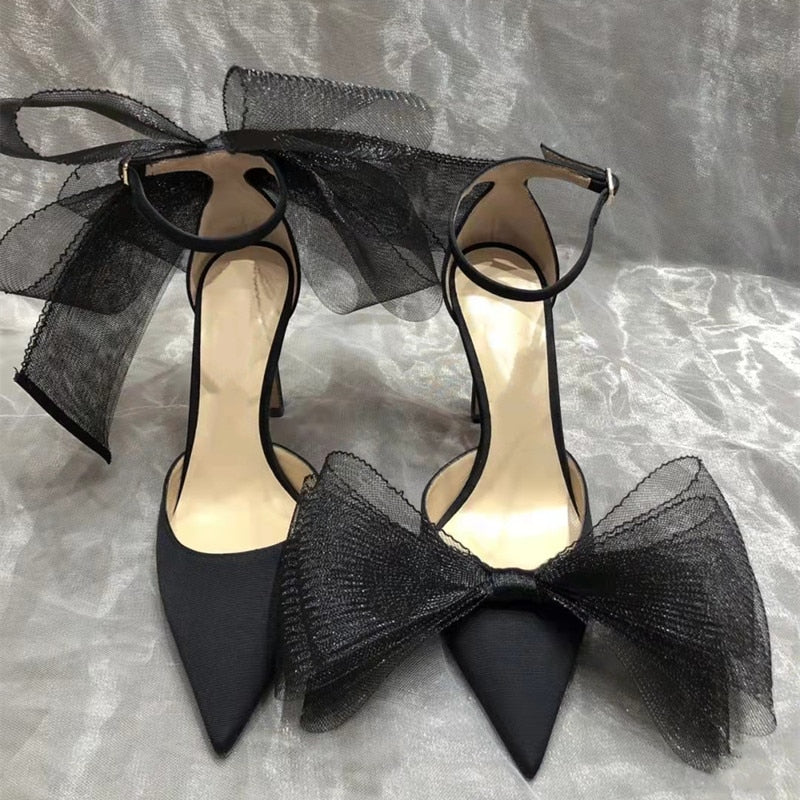 Fashion bowknot Women Pumps Luxury Satin Thin High heels Party Prom