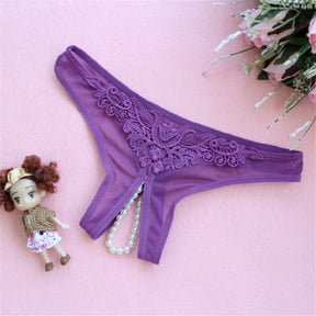 Women Sexy Open Crotch Panties Lace Briefs Underpants Female Lingerie Sexy Underwear Ladies Pearls Crotchless Thong G-String New