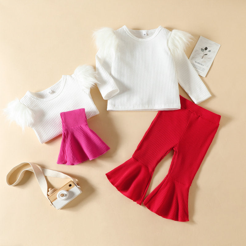 2pcs/set Long Sleeve White Flared Pants 2023 Spring Kids Girl Clothing Tracksuits Fashion
