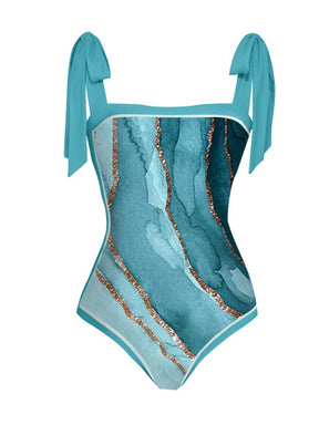 Vintage Fashion Colorblock Print One Piece Swimsuit Set Holiday Beach Dress Designer Bathing Suit Summer Surf Wear