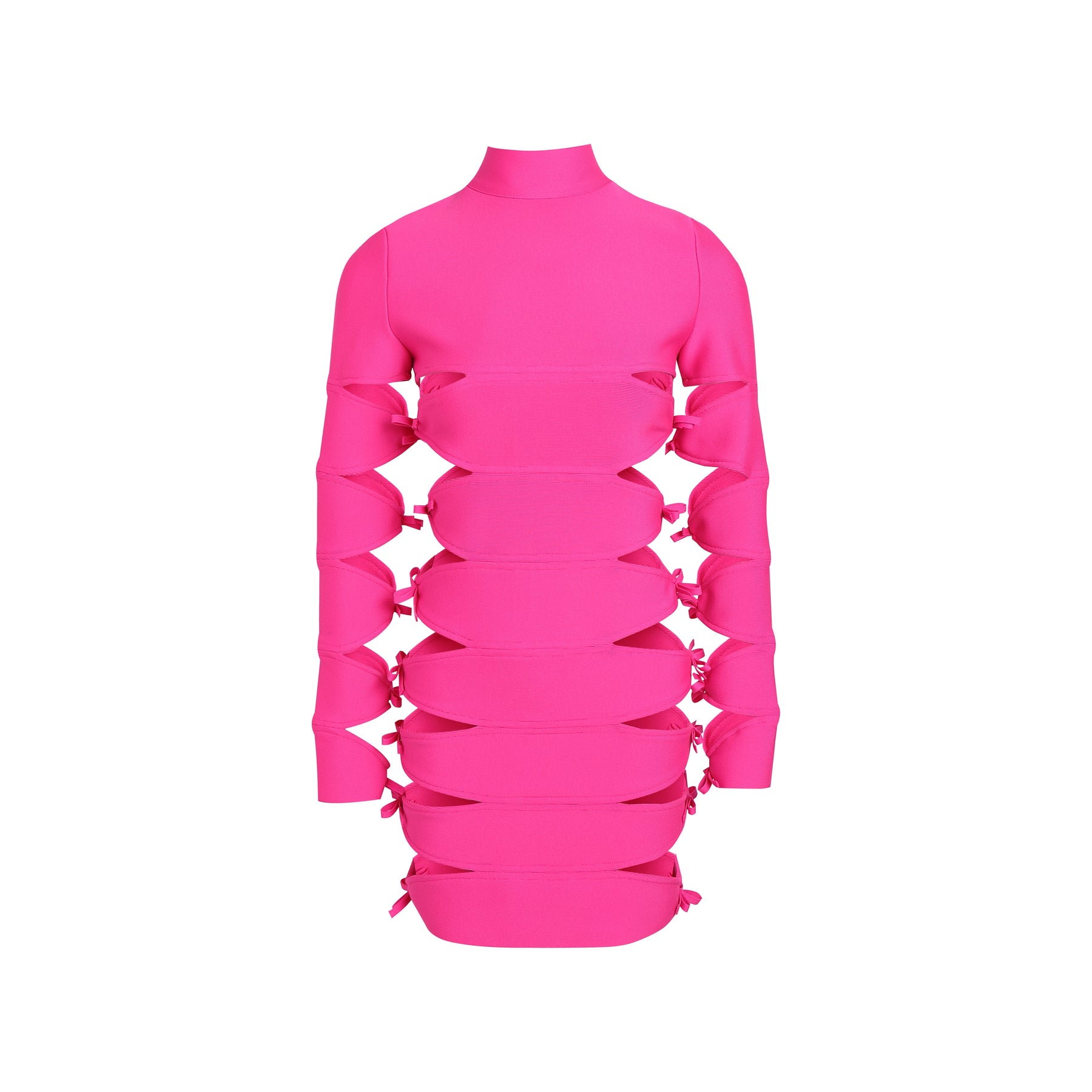 Women Long Sleeve Sexy Hollow Bows Bodycon Mini Dress Rayon Bandage Fashion Runway TV Show Performance Costume